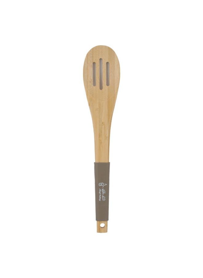 Alsaif Wooden Serving Spoon Perforated Wood With Silicone Handle Brown  - Image 1
