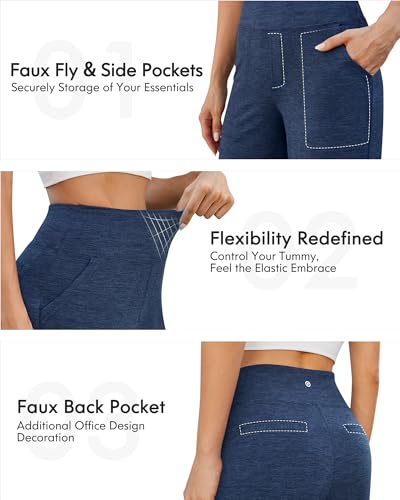 G4Free Sweatpants Womens Wide Leg Yoga Pants Pants with Pockets Lounge Pants Loose Fit Casual Sweatpants Flare Dress Pants(Navy Heather,XXL,Regular) - Image 4