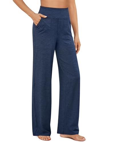 G4Free Sweatpants Womens Wide Leg Yoga Pants Pants with Pockets Lounge Pants Loose Fit Casual Sweatpants Flare Dress Pants(Navy Heather,XXL,Regular) - Image 1