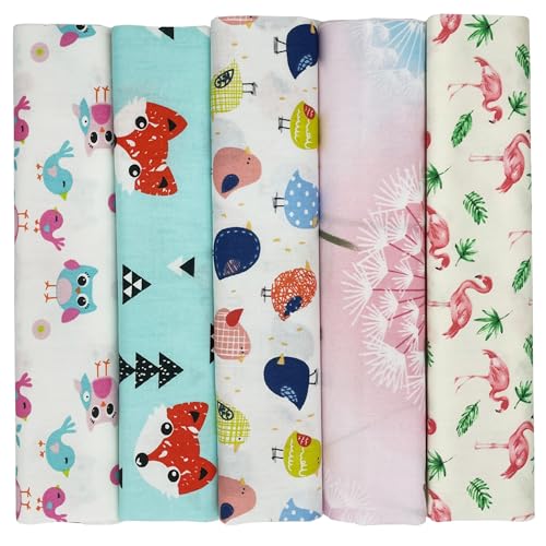 aufodara 5pcs Cotton Craft Fabric Bundles Patterns Textile Patchwork Tissue, Quilting Fabric, 19.7"x19.7" Pre-Cut Fabric Squares for DIY Crafts Sewing Quilting Scrapbooking (#-55-C) - Image 1