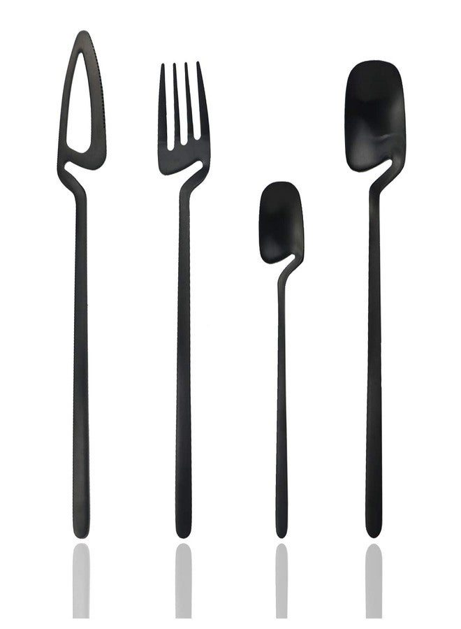 JASHII Hangable 24-Piece Silverware Set, Satin Finish Flatware Cutlery Set Service for 6, Knives/Forks/Spoons Included, Dishwasher Safe (Matte Black) - Image 1