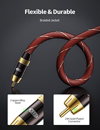 EMK Digital Coaxial Audio Cable - Subwoofer Cable RCA to RCA - Dual Shielded - Gold-Plated - Orange (3Ft/1Meters) - Image 3