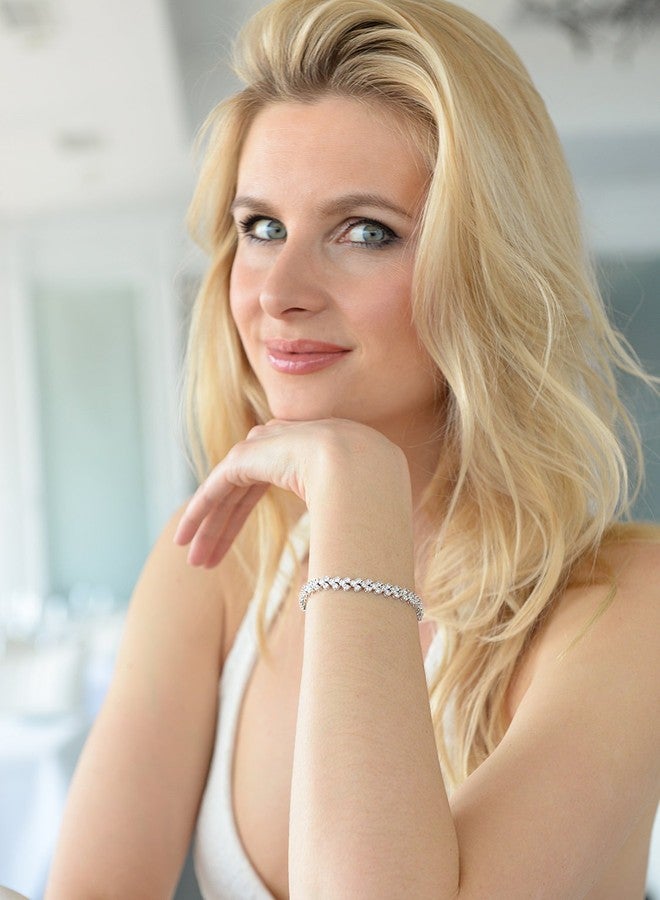 Mariell Platinum Plated Cubic Zirconia Crystal Tennis Bracelet for Bridal, Wedding, Prom & Everyday Wear - Image 2