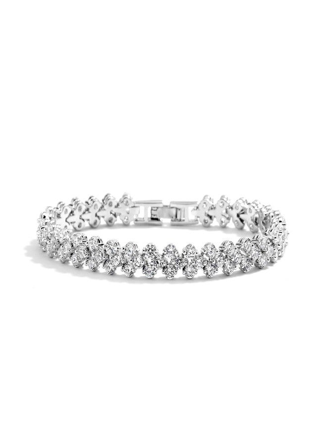 Mariell Platinum Plated Cubic Zirconia Crystal Tennis Bracelet for Bridal, Wedding, Prom & Everyday Wear - Image 1