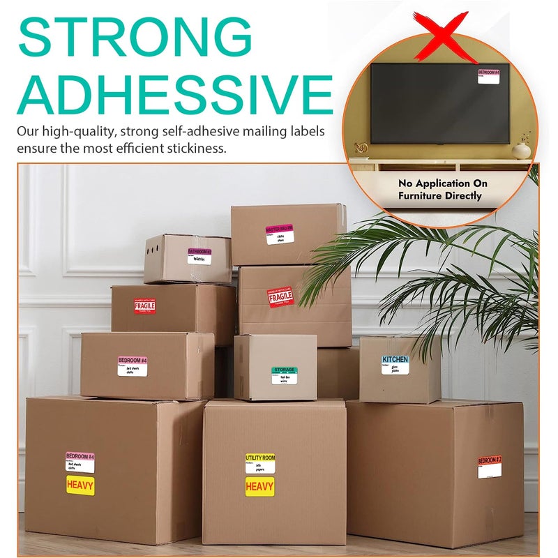 Lrogoe 600 Count 3 x 2 Large Home Moving Packing Box Labels for 3-4 Bedroom House with Writable Notes Areas, 17 Color Coded Moving Labels for Boxes + Fragile Moving Stickers + Heavy and Blank Labels - Image 4