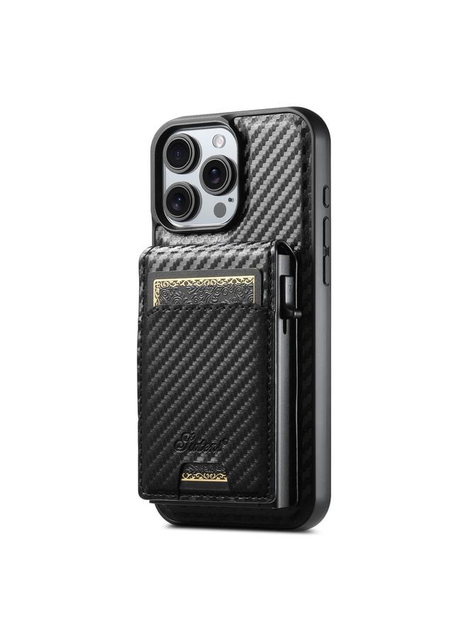 Suteni Case For iPhone 12 H19 Carbon Fiber Grain 2-in-1 MagSafe Removable Card Box Back Phone Case - Image 1