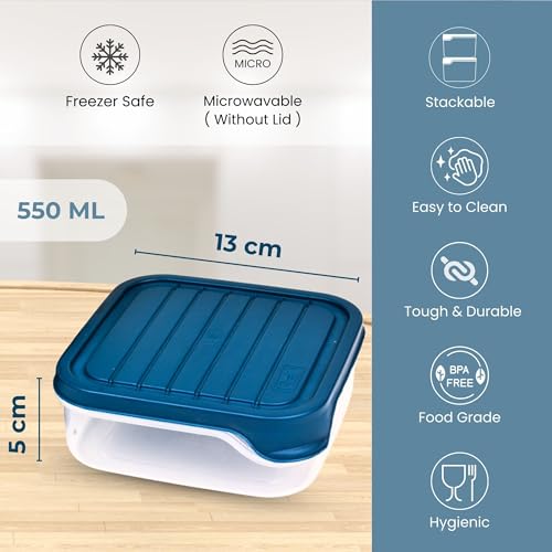 FLAIR Storewell Square Food Storage Containers Set of 6 (550 ML)- Blue, Air Tight Containers for Kitchen Storage Ideal kitchen box for Rice, Atta and Grains, BPA-Free, Food Grade - Image 2