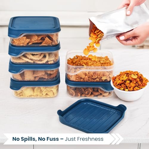 FLAIR Storewell Square Food Storage Containers Set of 6 (550 ML)- Blue, Air Tight Containers for Kitchen Storage Ideal kitchen box for Rice, Atta and Grains, BPA-Free, Food Grade - Image 4