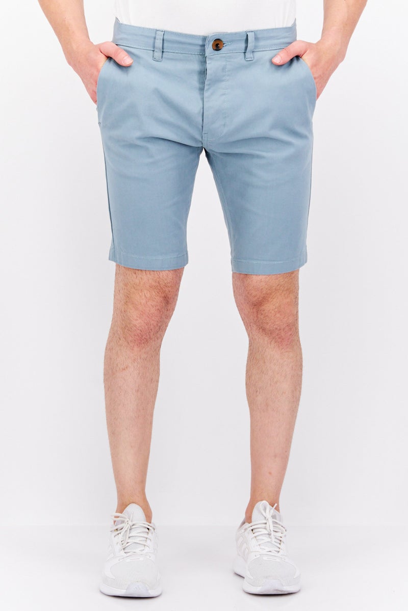 Threadbare Men Slim Fit Solid Basic Shorts, Sage Blue - Image 1