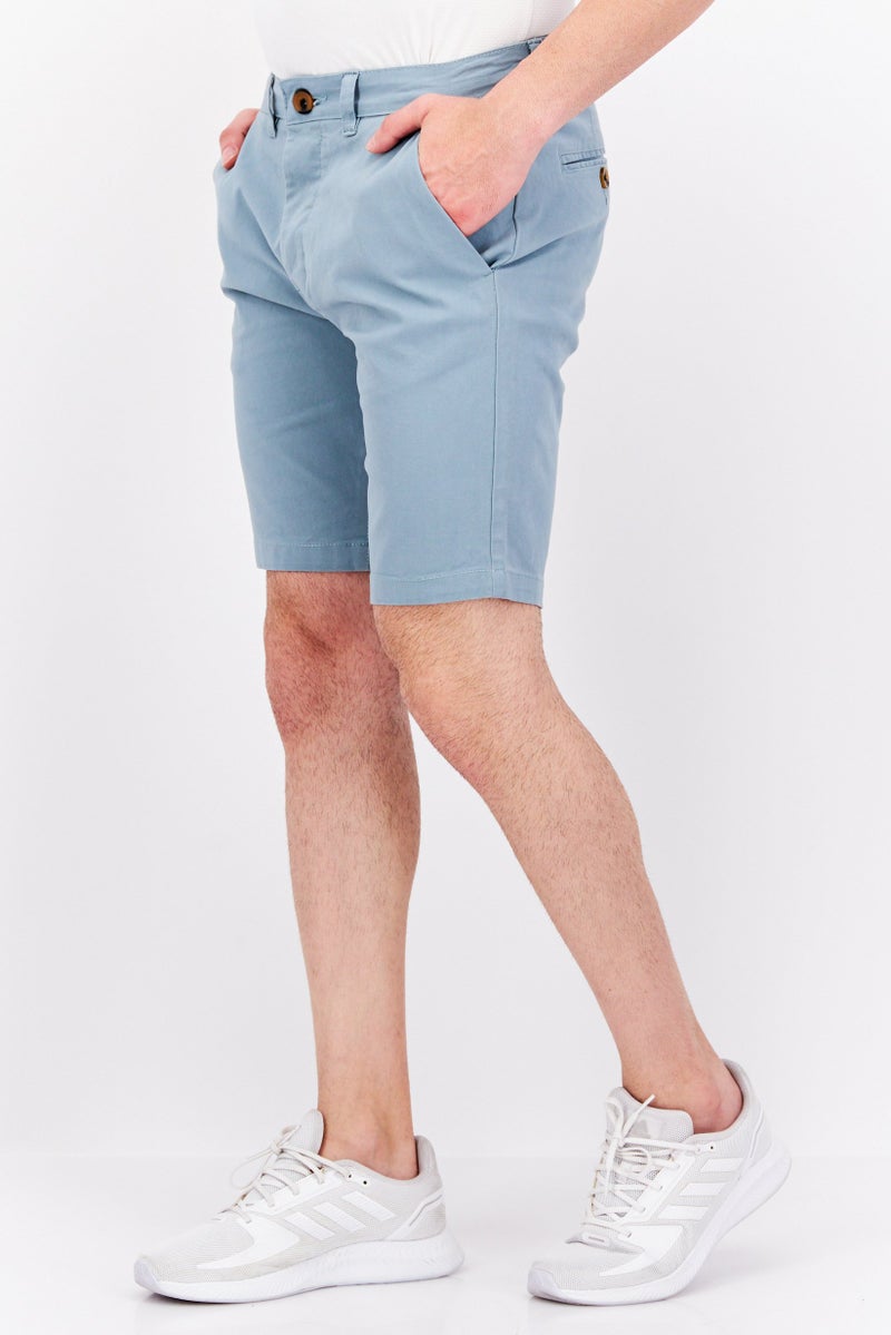 Threadbare Men Slim Fit Solid Basic Shorts, Sage Blue - Image 2