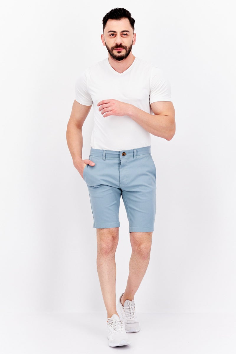 Threadbare Men Slim Fit Solid Basic Shorts, Sage Blue - Image 4