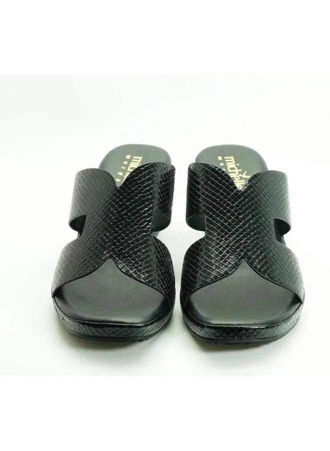 Michelle Morgan Black 092-3077 Michelle Morgan Women's Patent Croc-Texture Broad Strap Block Heel Sandals 514RJ1I Black for Women | Best Price UAE