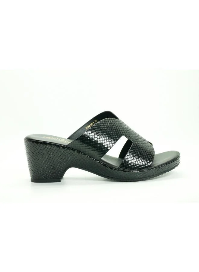 092-3077 Michelle Morgan Women's Patent Croc-Texture Broad Strap Block Heel Sandals 514RJ1I Black