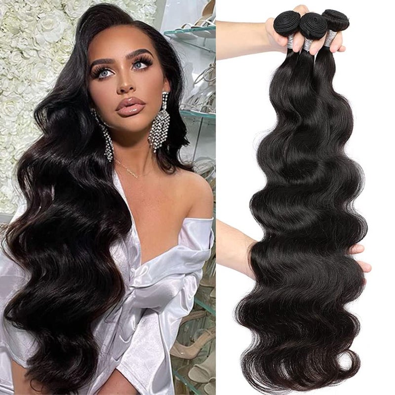 حزم شعر بشري مموج برازيلي 10A 32 32 32 بوصة شعر بشري 100 شعر غير معالج شعر عذري مموج 3 حزم صفقات شعر بشري 1B أسود طبيعي