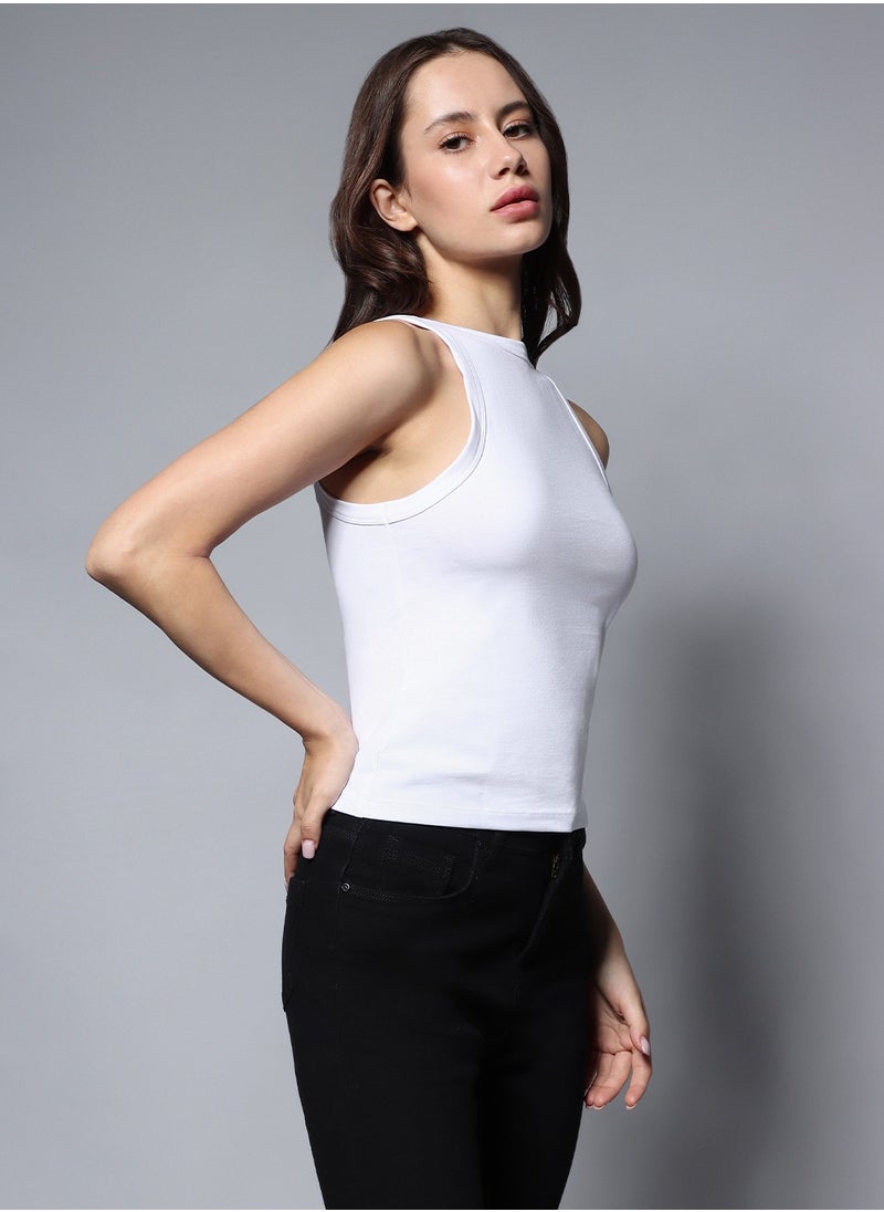 HIGH STAR - Sleeveless Solid Round Neck Top for Women - Image 1