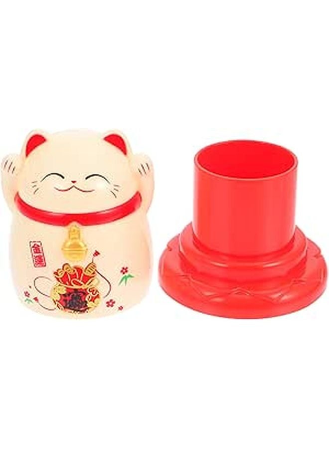 Beige Lucky Cat Toothpick Holder Kitchen Accessory Decorative Plastic Dispenser - Image 1
