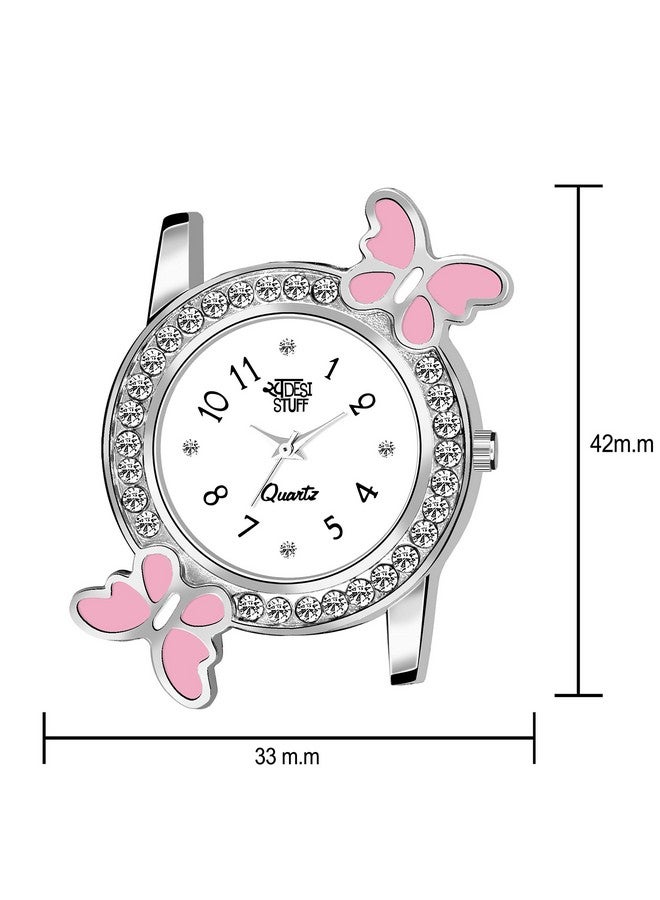 SWADESI STUFF Analog White Dial Diamond Studded Pink Butterfly Plastic Watch for Girls & Women - Image 3