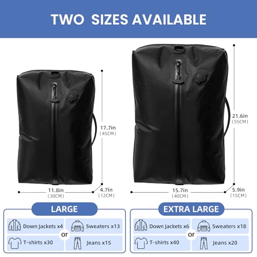 BAGAIL TPU Vacuum Bag for Travel, Reusable Compression Bag with IPX8 Waterproof Zipper, Save Space for Suitcase, Backpack and Carry on (Black, ExtraLarge, With Pump) - Image 2