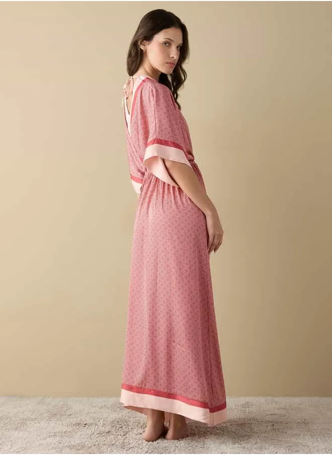 FAV Floral Print Satin Kaftan Night Gown
