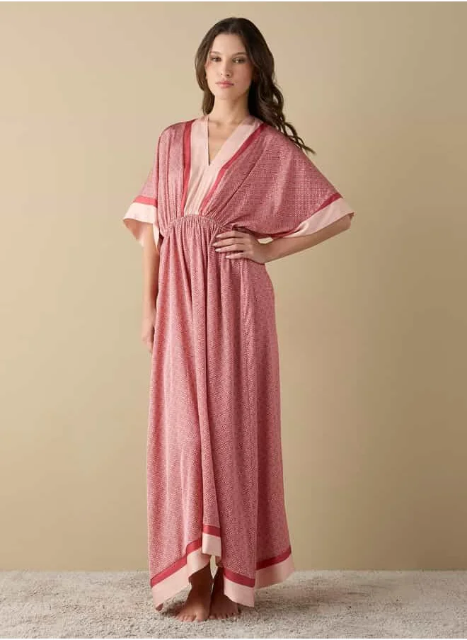 FAV Floral Print Satin Kaftan Night Gown