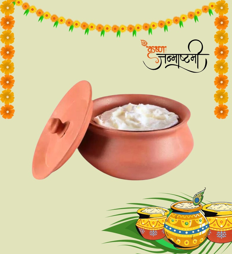 Terra Charms Clay Handi for Sacred Handi: Crafting Krishna’s Delight for Janmashtami Cooking & Serving Mishri Makhan Hand Making Curd Handi Bowl Pack of 1Pcs in 700ML - Image 4
