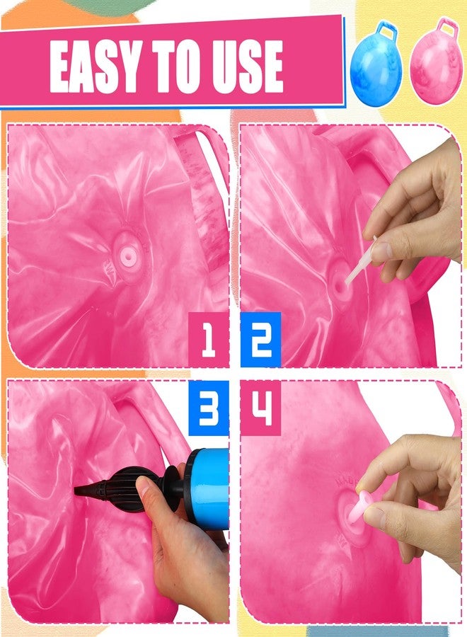 Poen 2 Pcs 29 Inch Hopper Bouncing Ball with Handle Jumping Bouncy Space Hopping Ball with Air Pump for Exercise(Pink, Blue) - Image 3