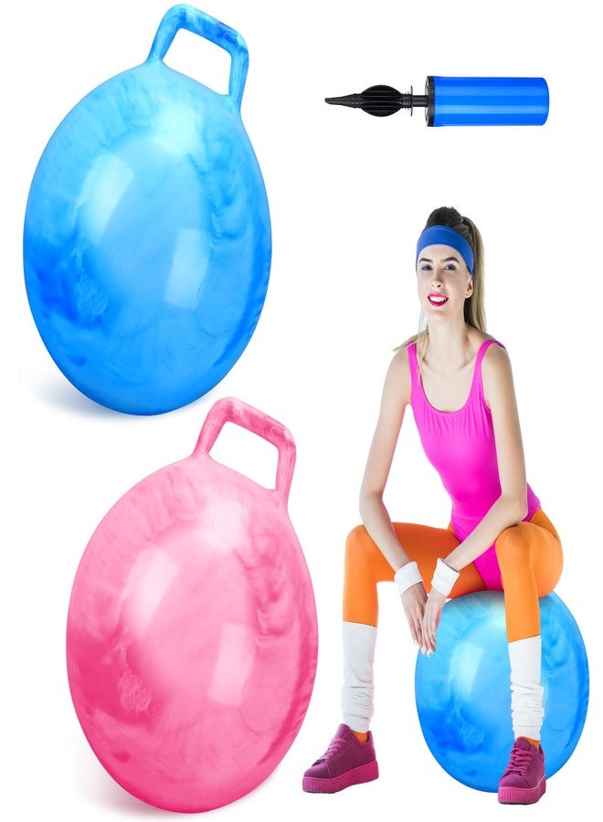 Poen 2 Pcs 29 Inch Hopper Bouncing Ball with Handle Jumping Bouncy Space Hopping Ball with Air Pump for Exercise(Pink, Blue) - Image 1