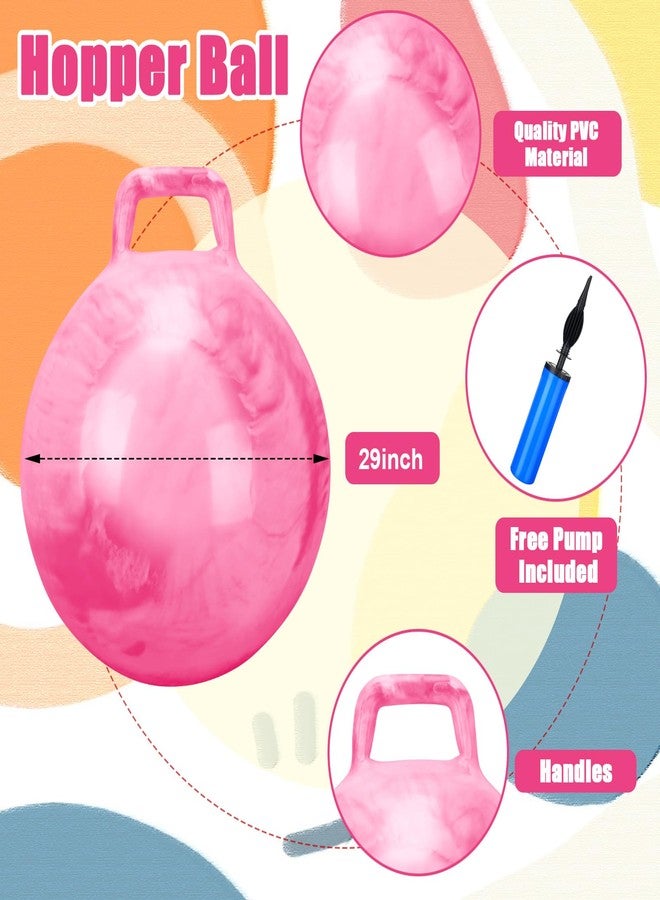 Poen 2 Pcs 29 Inch Hopper Bouncing Ball with Handle Jumping Bouncy Space Hopping Ball with Air Pump for Exercise(Pink, Blue) - Image 4