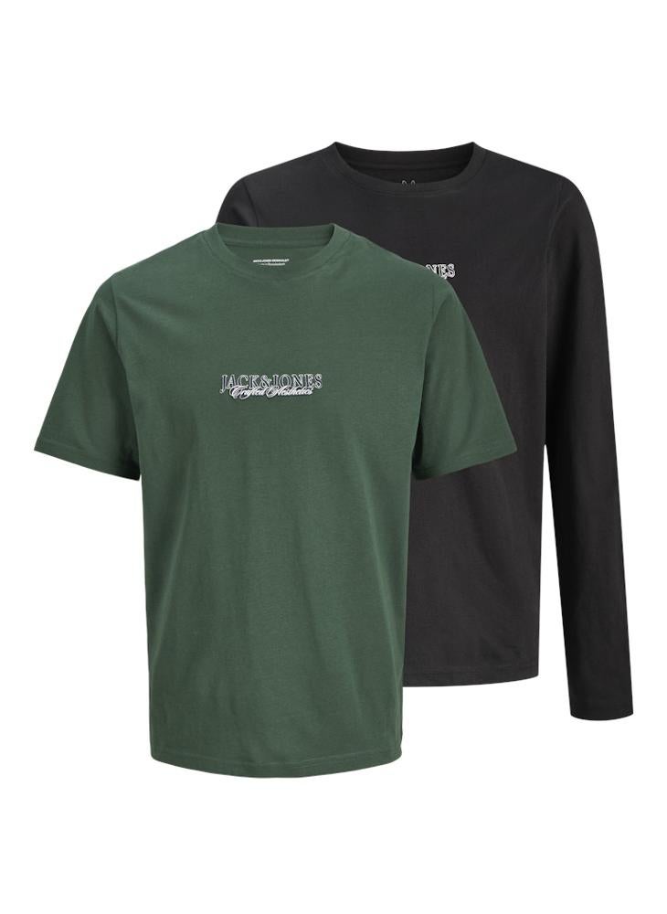 Jack & Jones Junior Youth 2 Pack Of Graphic short and long Sleeve T-Shirt - Image 1