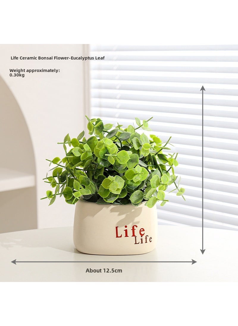 Generic Artificial Hydrangea Potted Plant Decor Eucalyptus leaf-Life Basin 