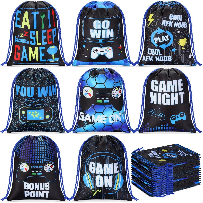 Faccito 16 Pieces Video Game Party Favors Bags 7 x 98 Inch Gaming Party Drawstring Bags Bulk Game Theme Goodie Candy Treat Gift for Boys Girls Birthday Supplies 8 StylesBlue - Image 2