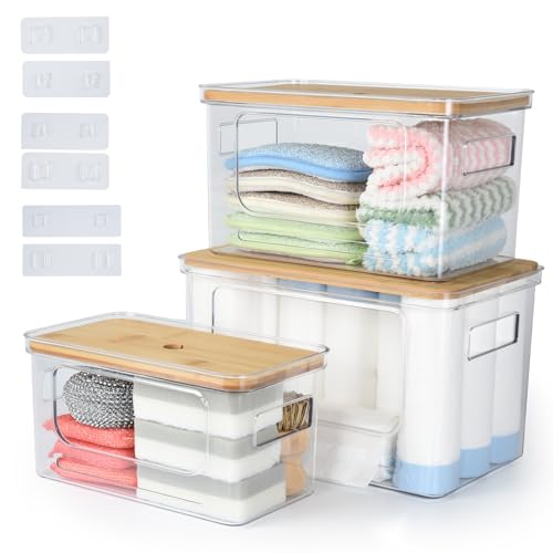 OTraki 3 Pack Trash Bag Holder Dispenser with Lid Plastic Garbage Bag Dispenser Stackable & Wall-mounted, Trash Bags Organizer Under Sink for Kitchen, Pantry Cabinet Organizer and Storage - Image 1