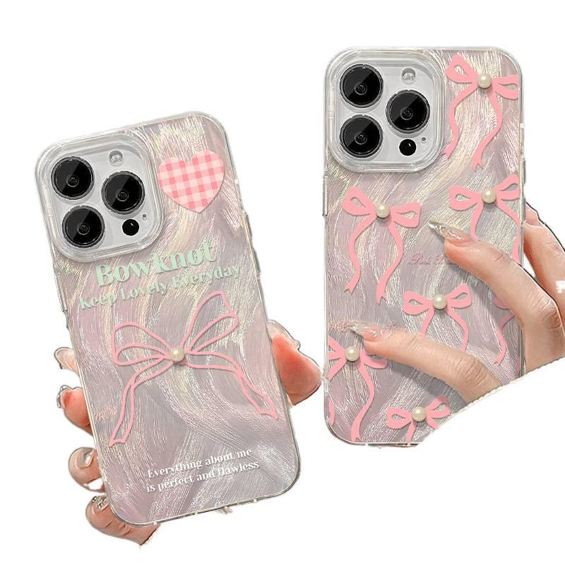 iPhone 14 Plus TPU Protective for iPhone 14 14 Plus 14 Pro 14 Pro Max with Bow Design and Laser Texture in Silver - Image 3