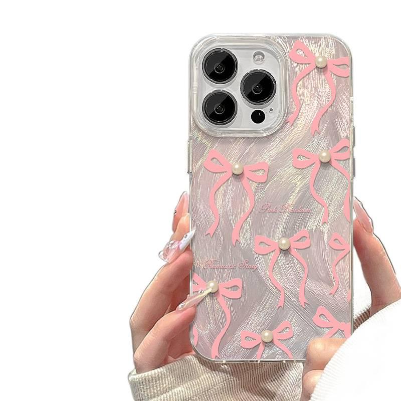 iPhone 14 Plus TPU Protective for iPhone 14 14 Plus 14 Pro 14 Pro Max with Bow Design and Laser Texture in Silver - Image 2