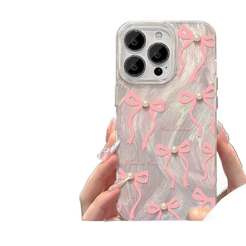 iPhone 14 Plus TPU Protective for iPhone 14 14 Plus 14 Pro 14 Pro Max with Bow Design and Laser Texture in Silver - Image 1