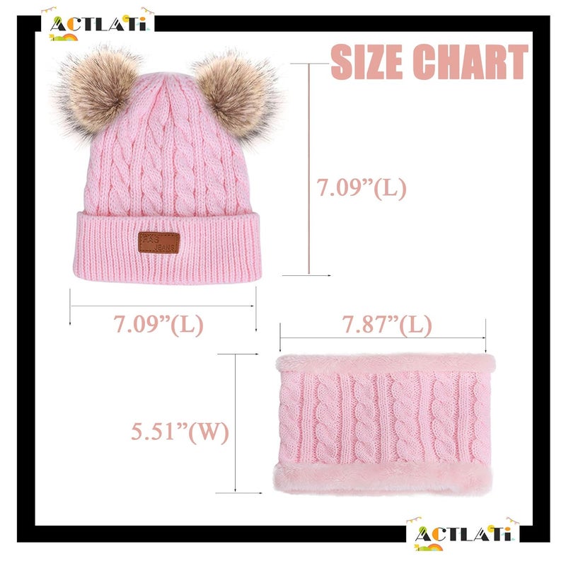 ACTLATI Kids Winter Hat & Scarf Set Knitted Hat Neck Warmer with Removable Pom Pom for 1-4 Years Children Boys & Girls - Image 4