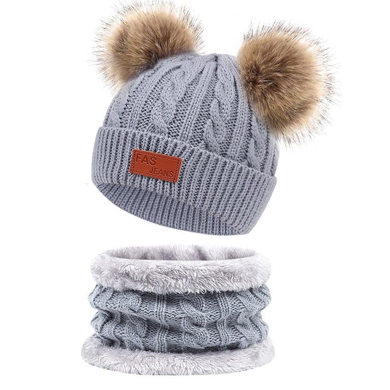 ACTLATI Kids Winter Hat & Scarf Set Knitted Hat Neck Warmer with Removable Pom Pom for 1-4 Years Children Boys & Girls - Image 1