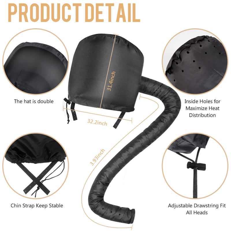 WOBEVB Bonnet Hood Hair Dryer Attachment - Hair Dryer Bonnet with Elastic Strap, Used for Hair Styling, Deep Conditioning and Hair Drying (Black) - Image 3