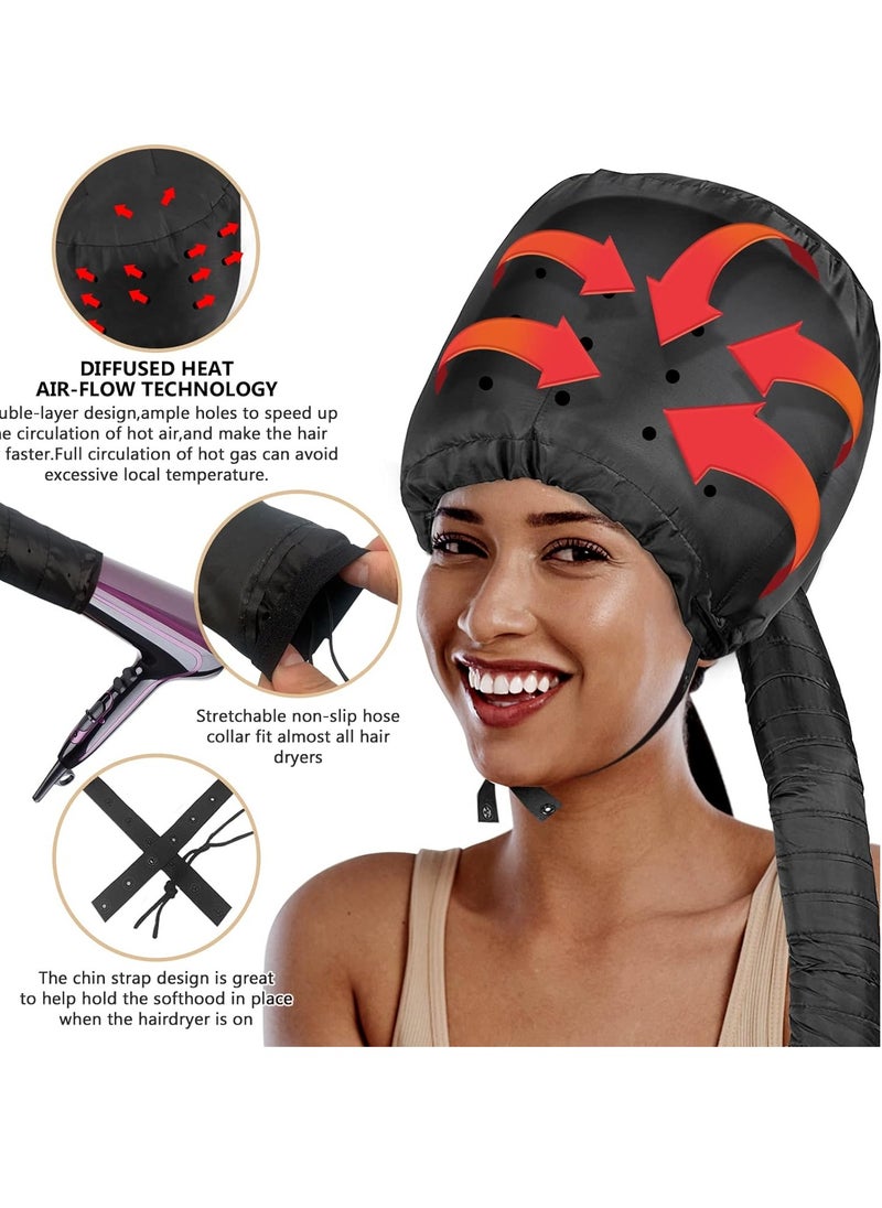 WOBEVB - Bonnet Hood Hair Dryer Attachment - Hair Dryer Bonnet with Elastic Strap, Used for Hair Styling, Deep Conditioning and Hair Drying (Black) - Image 1