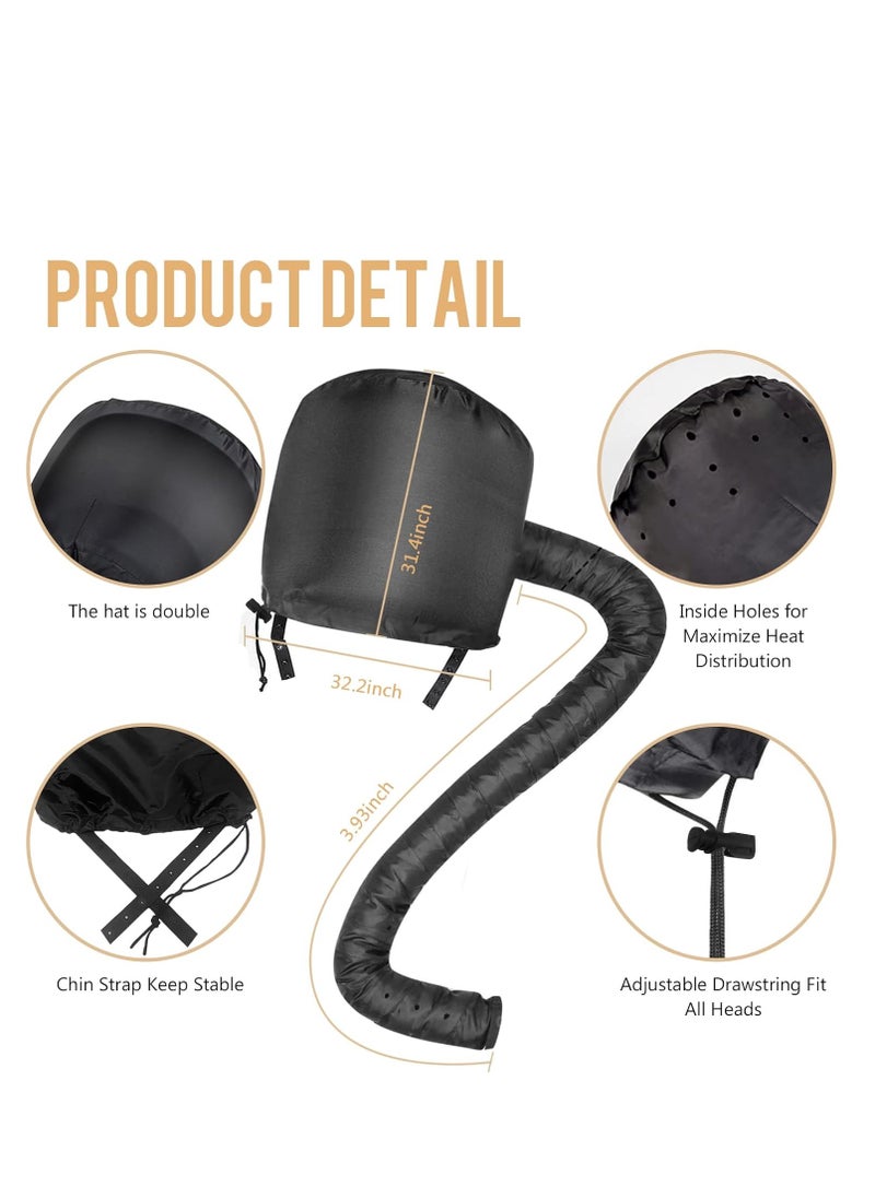 WOBEVB - Bonnet Hood Hair Dryer Attachment - Hair Dryer Bonnet with Elastic Strap, Used for Hair Styling, Deep Conditioning and Hair Drying (Black) - Image 1