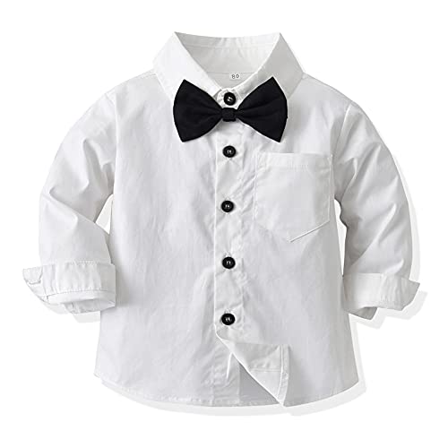 IMEKIS Toddler Baptism Outfit for Boy Baby Dedication Christening Outfit Dress Shirt Bowtie Suspenders Pants Infant Wedding Tuxedo Gentleman Christmas Matching Family Easter Outfit Black White 34T - Image 3