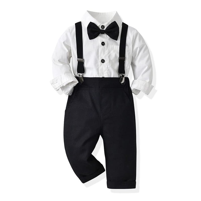 IMEKIS Toddler Baptism Outfit for Boy Baby Dedication Christening Outfit Dress Shirt Bowtie Suspenders Pants Infant Wedding Tuxedo Gentleman Christmas Matching Family Easter Outfit Black White 34T - Image 2