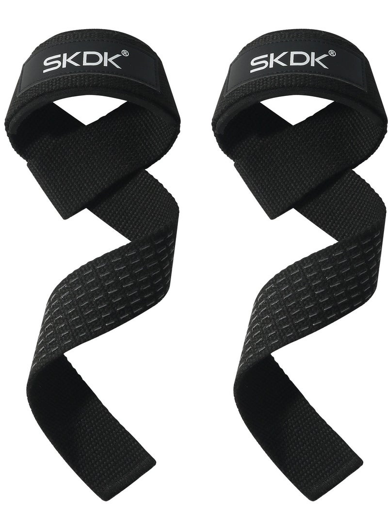 SKDK Cotton Hard Pull Wrist Lifting Straps Grips Band-Deadlift Straps with Neoprene Cushioned Wrist Padded and Anti-Skid Silicone - for Weightlifting, Bodybuilding, Xfit, Strength Training  - Image 1