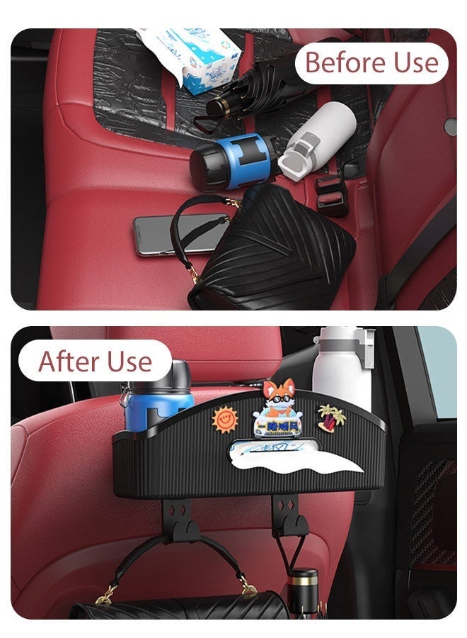 MLADEN Car Seat Back Organizer, 3-in-1 Multifunctional Drink Cup Holder with Tissue Storage Box & Hooks for Car Backseat, Travel Accessories for Food, Drink, Phone – Black, Space-Saving, Durable, Easy Install, Perfect for Road Trips - Image 4