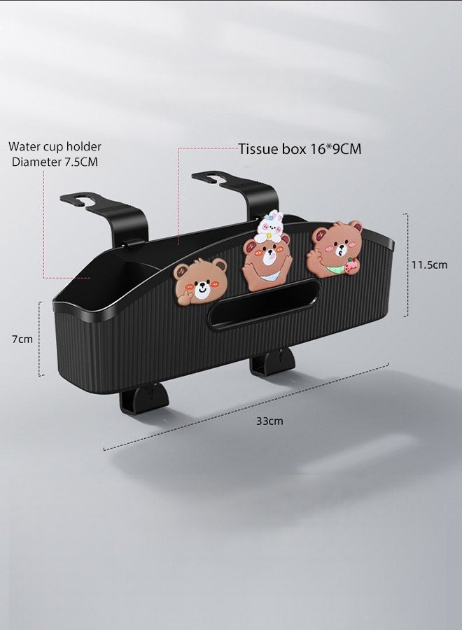 MLADEN Car Seat Back Organizer, 3-in-1 Multifunctional Drink Cup Holder with Tissue Storage Box & Hooks for Car Backseat, Travel Accessories for Food, Drink, Phone – Black, Space-Saving, Durable, Easy Install, Perfect for Road Trips - Image 2