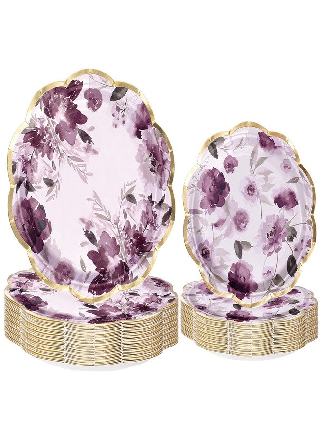 WRAPAHOLIC 50Pcs Floral Paper Plates - 9" and 7" Beautiful Purple Floral Disposable Plates Decorative Dinner Plates for Party Tableware Supplies Table Decor - Image 1