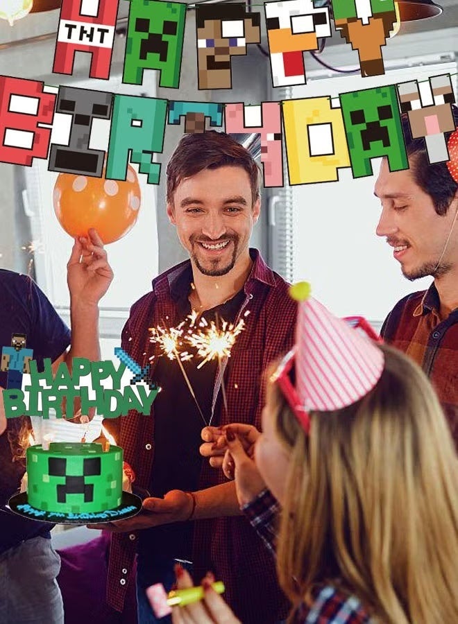 MINECRAFT Birthday party decorations, party supplies set including balloons, banners, cake cupcake toppers, for Pixel themed parties - Image 3