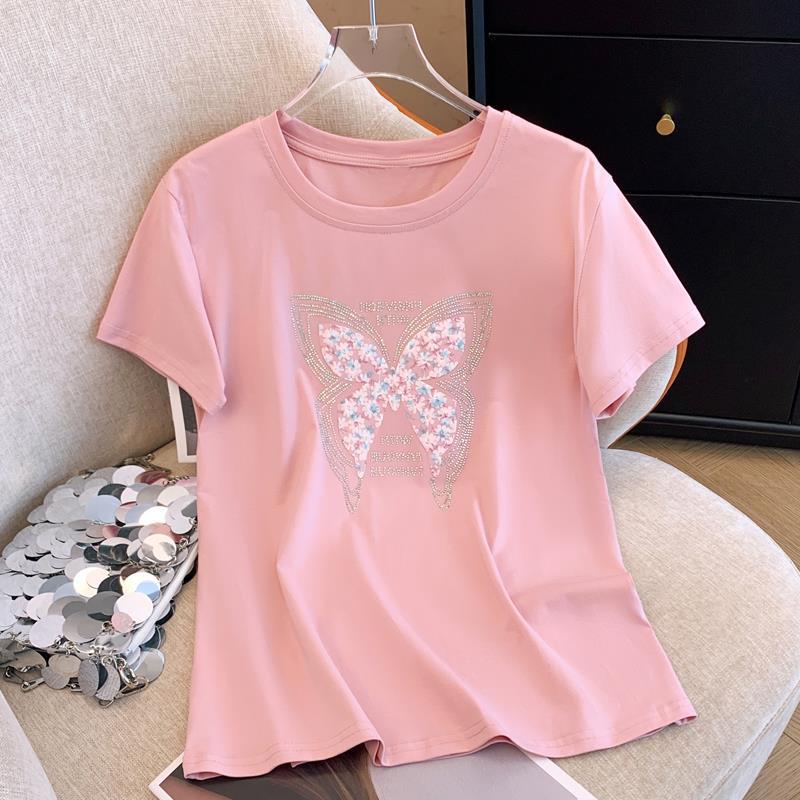 Women'S Summer Loose Design Rhinestone Personality Short-Sleeve T-Shirt With A Trendy Style - Image 5