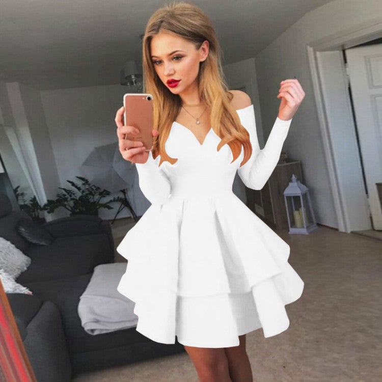 Elegant Off-Shoulder V-Neck Dress White White