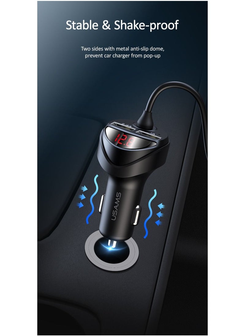 Usams - Dual USB Car Charger With 3IN1 Spring Cable - Image 1